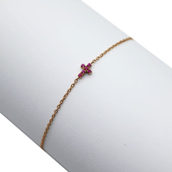 ORIGINAL JEWELRY<br>【オリジナルジュエリー】<br>K18PG D0.05ct/R0.05ct<BR>リバーシブルクロス<BR>ダイヤモンドブレスレット<BR>【NEW】